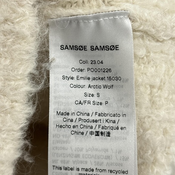 Samsoe Samsoe Jacket Womens Small Beige White Emilie Alpaca Blend Boucle Cropped - Picture 9 of 16